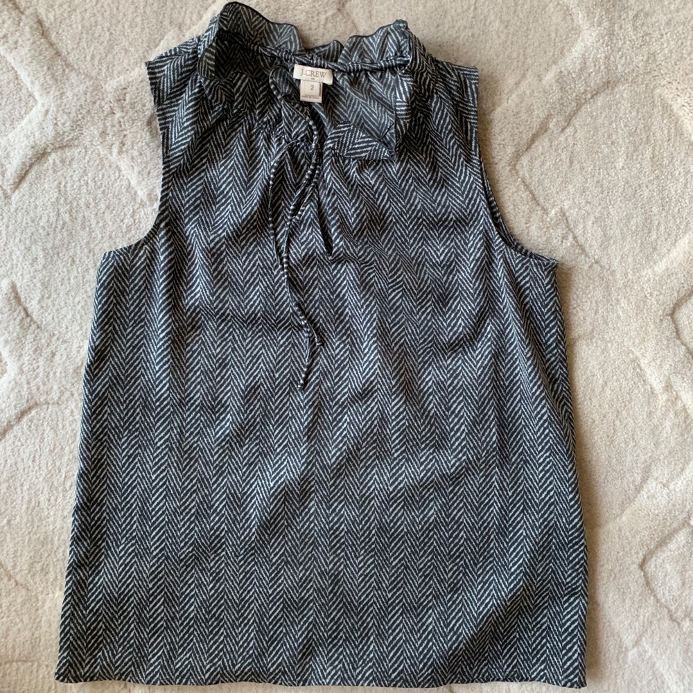Jcrew ruffles neck sleeveless herringbone top